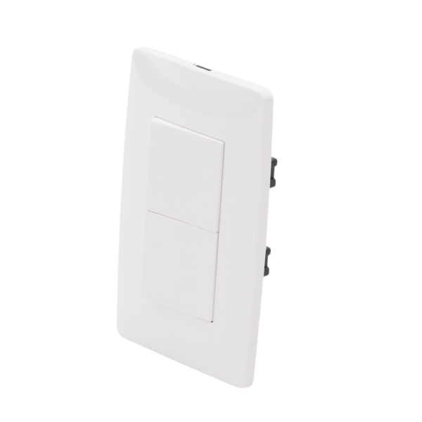 Placa con 2 Interruptores Sencillos 10 A/ 127 V CA ~ 60 Hz / 1 1/2 Módulos / Color Blanco. , JTL-C7305 - Imagen 3