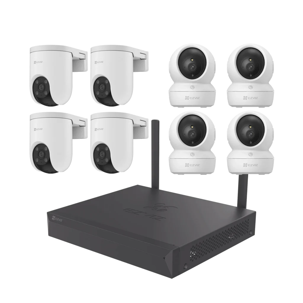 Kit de cámaras Wi-Fi / 3 Megapixel / Incluye 8 Cámaras (4 camaras Para Interior y 4 Cámaras Para Exterior) / 1 NVR WI-FI 8 Canales / Vision Nocturna a Color / Detección de Humanos