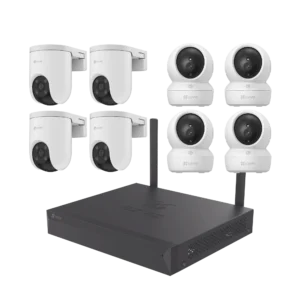 Kit de cámaras Wi-Fi / 3 Megapixel / Incluye 8 Cámaras (4 camaras Para Interior y 4 Cámaras Para Exterior) / 1 NVR WI-FI 8 Canales / Vision Nocturna a Color / Detección de Humanos