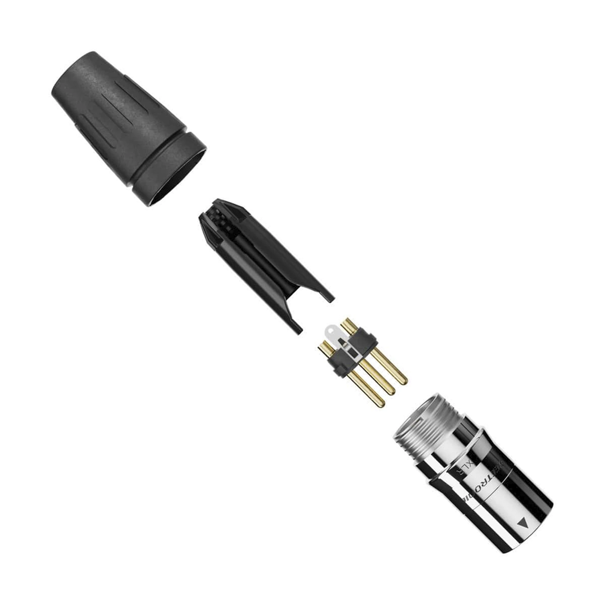 CONECTOR MACHO XLR DE 3 NÚCLEOS CON CARCASA DE ACERO INOXIDABLE Y CONTACTOS CHAPADOS EN ORO. SCHM3 - Imagen 2